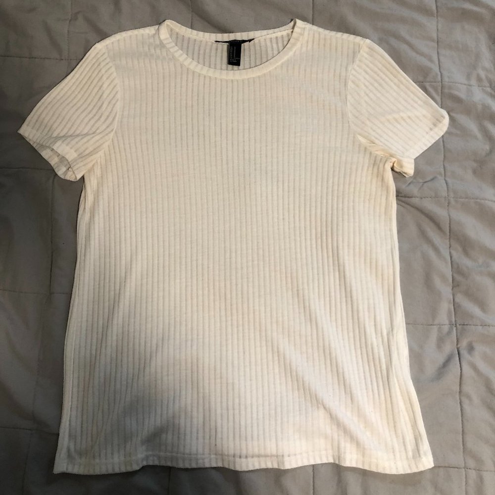Forever 21 Sheer White Stripped Short Sleeve T-shirt